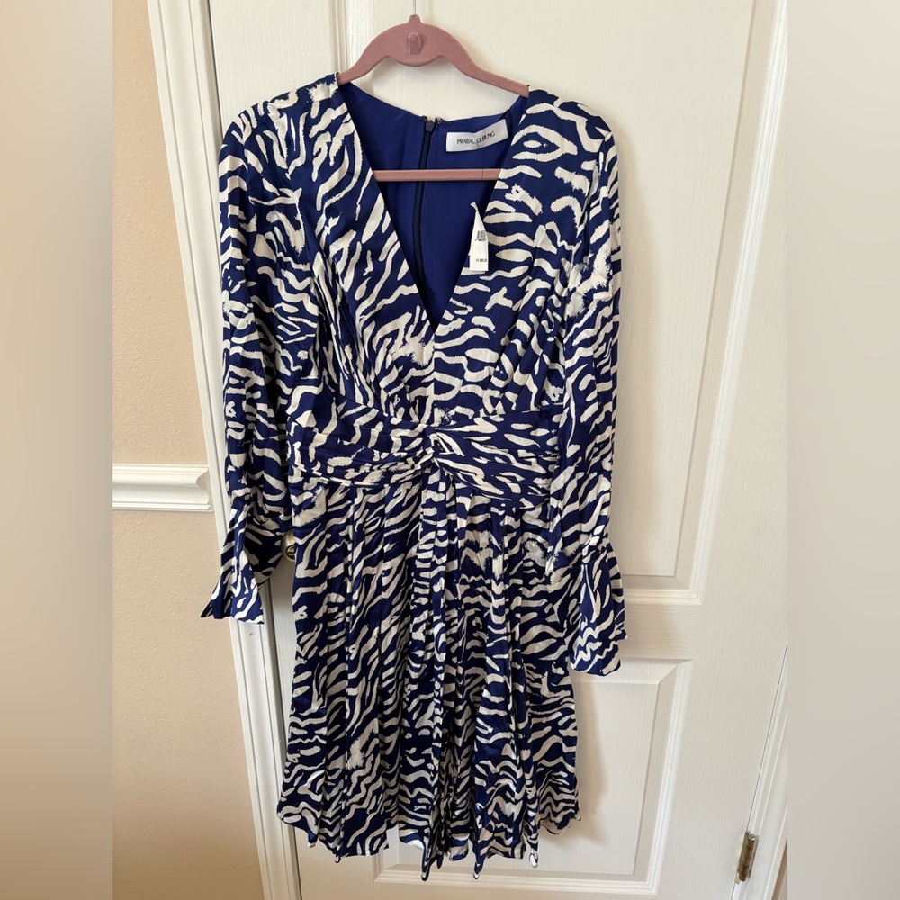 Prabal Gurung Blue and White Zebra Print Long Sleeve Dress